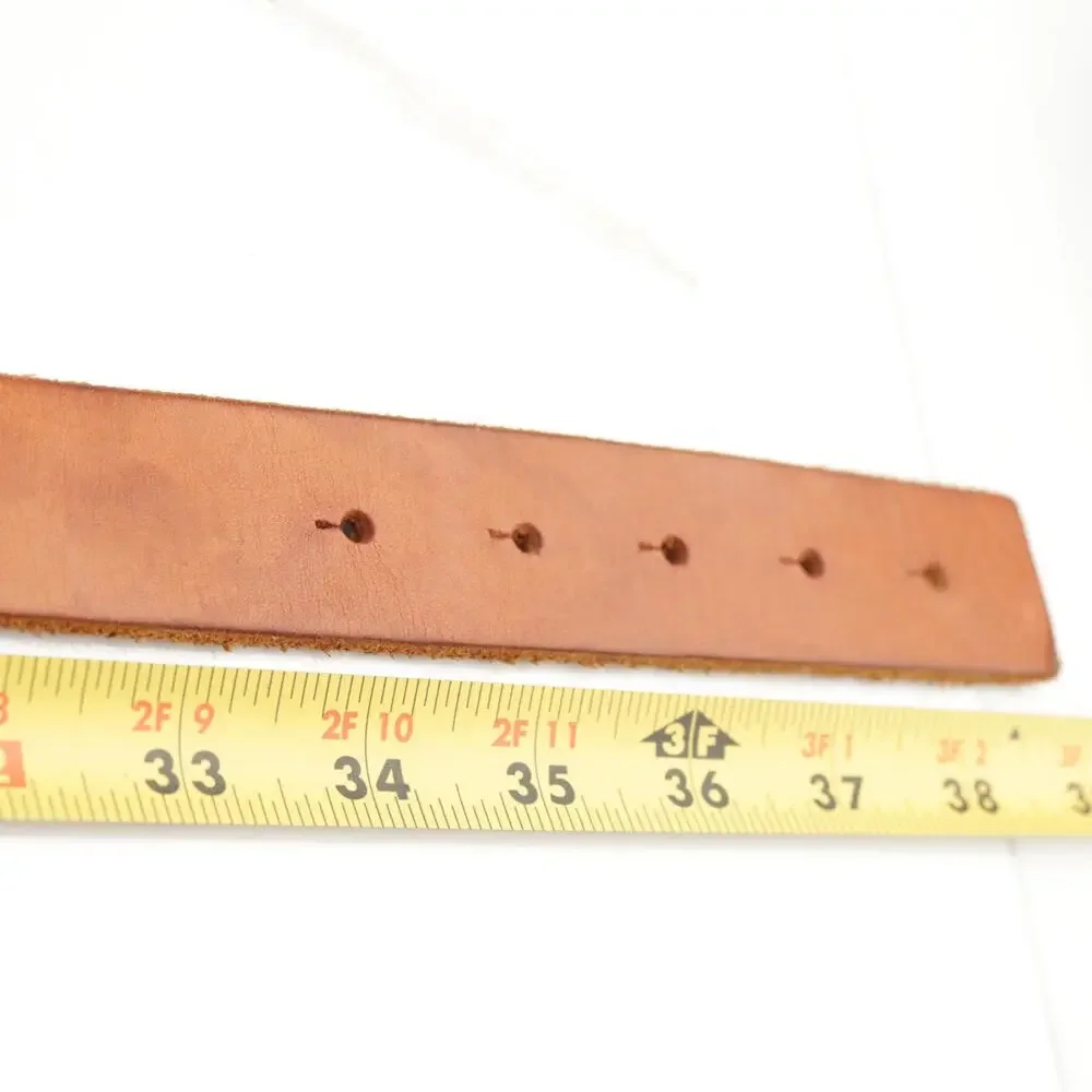 Lands End Womens Belt Size 34 Medium Tan Leather Vintage Snap Prong‎ Buckle Boho